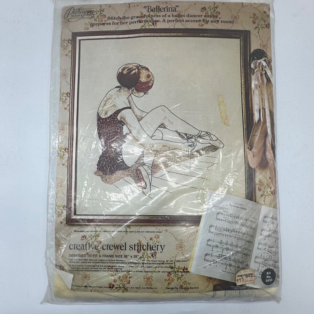 New Paragon Needlecraft Ballerina Crewel Stitchery Kit 0433  26x28 1976 NOS